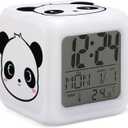 Panda Alarm Clock for Kids Boy Girl 7 LED Color Changing Wake Up Clock Home Decor Bedroom Digital with Temperature Display