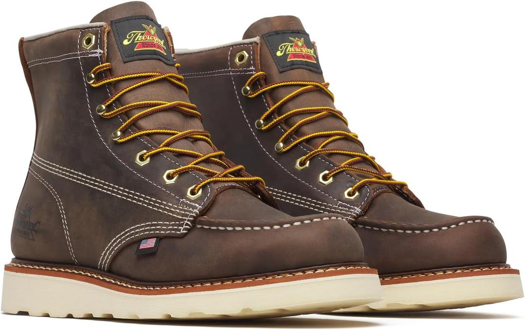 Thorogood American Heritage 6 Moc Toe Work Boots for Men - Soft Toe, Premium Full-Grain Leather with Slip-Resistant Wedge Outsole and Comfort Insole; EH Rated (10.5 Wide, Trail Crazyhorse)