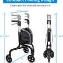 PLANETWALK Premium 3 Wheel Rollator Walker for Seniors Ultra Lightweight Foldable Aluminum Mobility Aid with Height Adjustable Handle and 8 Inch Wheels, Black