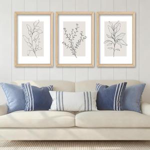 YWJKWLGS Neutral Botanical Prints Framed Wall Art Decor 16x24 Inch Set of 3 Boho Plant pictures Sign minimalist Vintage for Bedroom Office bathroom Wall Hanging (Wood)