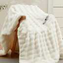 GarveeHome Heated Blanket Throw, 50"x60" Faux Fur Heated Throw with 4 Heat Settings, Soft Bubble Electric Blanket with 4 Hours Auto-Off & Overheat Protection, for Gifts Home Couch or Bed, White