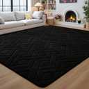 4x6 Black Washable Area Rug for Bedroom, Modern Geometric Shag Non-Slip Living Room Rugs, Fluffy Plush Soft Memory Foam Carpet for Kids Boys Room Nursery Room Dorm Bedside Decor