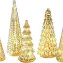 Ochine Set of 5 Illuminated Mercury Glass Trees Christmas Decorations, Mercury Glass Christmas Trees Xmas Tree Figurine for Xmas Holiday Decor Home Party Centerpiece Mantel Gift