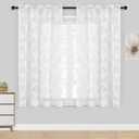 DWCN White Short Sheer Curtains for Kitchen - Floral Lace Design Rod Pocket Window Voile Sheer Drapes for Living Room Kitchen Short Curtains 42 x 45 inch Length, Set of 2, White