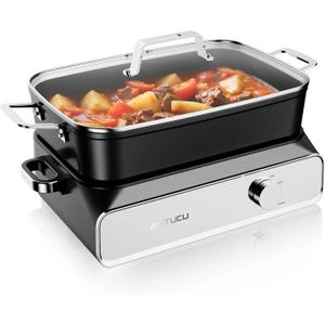 Slow Cooker 10-Quart - PFOA-Free Ceramic Coating, Oven Safe to 450F | Keep Warm Function for Large Family Gatherings (Includes Silicone Spoon)