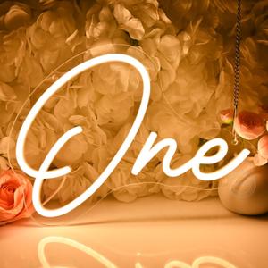 Planzo One Led Neon Sign Light 1th One Year Old Birthday Baby Cave Backdrop Bedroom Wall Sign Decor Banner Wedding Party Decor Gifts USB 11.81"x8.66" Warm White