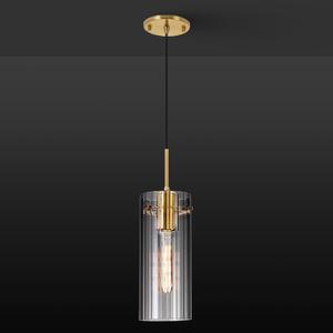Gold Pendant Light Fixtures, Modern Pendant Lighting with Clear Striped Glass Shade, 1 Light Pendant Lights Kitchen Island, Farmhouse Pendant Lighting for Dining Room