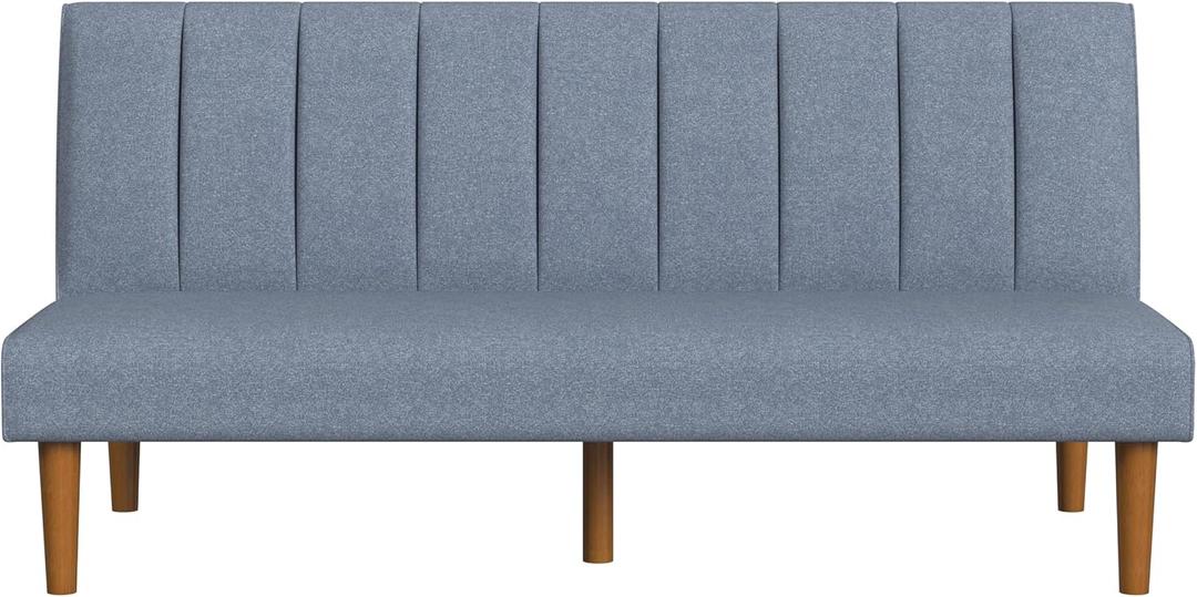 HomePop Upholstered Bergen Convertible Futon Sofa Bed, Modern Sofa Couches for Living Room, Small Spaces, Dorm, Apartment, Blue Woven
