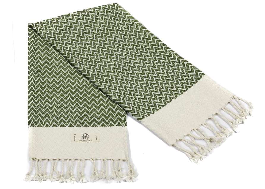 Madamelique Exclusive Hand Towels Set of  1 -18 x 40 Inches - Decorative Bathroom Peshtemal Towel for Hand, Face, Hair, Yoga, Tea, Dishcloth, Kitchen and Bath - 100% Pure Cotton (Olive)