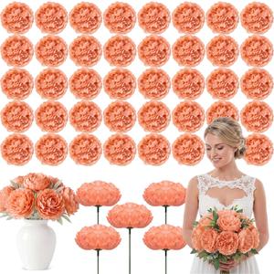 Suncalla Artificial Peony Rose Flowers Heads 4.7 Inches Silk Fake Peony Head Flowers for Wedding Bridal Bouquet Home Floral DIY Centerpieces Tables Party Decorations(Peach,50 Pcs)