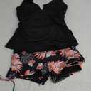 Aleumdr Women's Two Piece Tankini Swimsuit Tummy Control Bathing Suit V Neck Swim Tank Top with Boyshorts (Large, Flora Black)