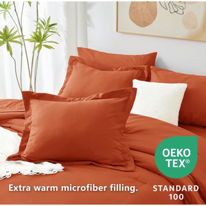 King Comforter Set Burnt Orange, 7 Pieces Bed in a Bag Terracotta Comforter Set with Sheets, All Season Boho 7PC Bed Sets with Comforter, Fitted Sheet, Flat Sheet, Pillow Shams and Pillowcases