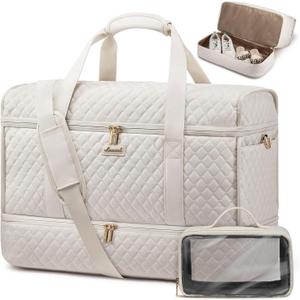 LOVEVOOK Large Travel Duffle Bag, Weekender Bags for Women With Shoe Compartment, Overnight Hospital Bag For Women Labor Delivery, Carry on Bag Personal Item Travel Bag, Yoga Gym Duffel Bag, Beige