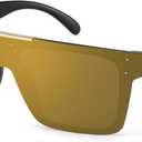 FEISEDY Men Sunglasses Polarized Oversized Square Flat Top Cycling Running Fishing Golf Hiking Sports B2990 (Polarized Brown Mirrored Lenses With Black Temples 003)