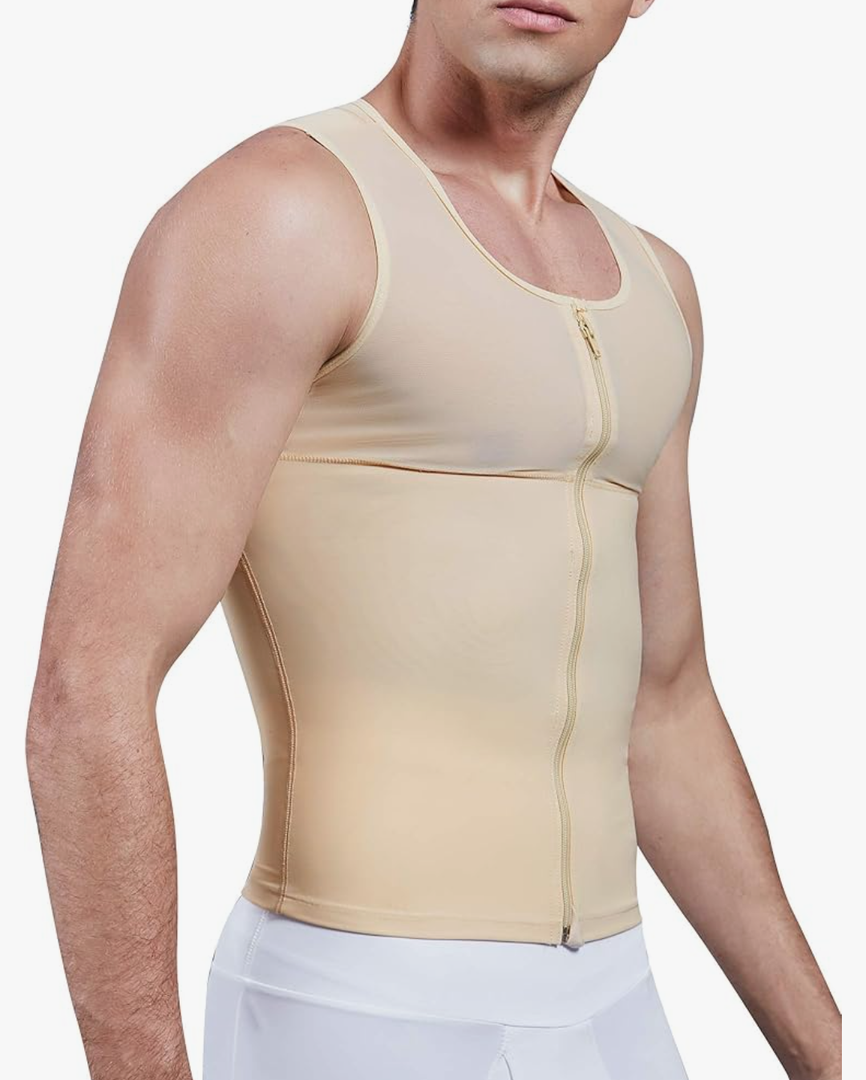 MISS MOLY Compression Shirts for Men Slimming Body Shaper Vest Abs Hide Gynecomastia Moobs Shapewear Tank Top Undershirt, Size 3XL, Beige