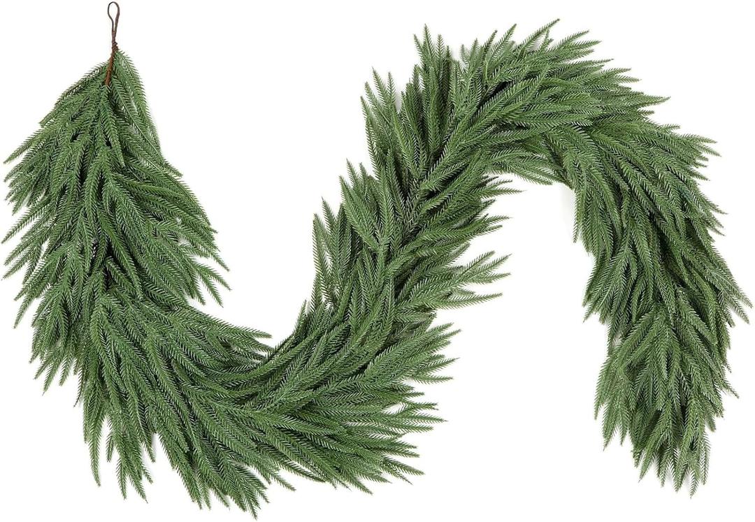5FT Artificial Norfolk Pine Garlands Real Touch Winter Pine Garland Green Artificial Greenery Garland for Table Mantle Wall Indoor Outdoor Christmas Decorations Faux Xmas Home Kitchen Decor(1, 5FT)