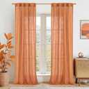 LAMIT Burnt Orange Linen Curtains for Living Room, 84 inch Length Light Filtering Semi Sheer Drapes Back Tab and Rod Pocket Farmhouse Panels for Bedroom, 2 Panels, 34 x 84 Inch