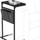 Vantic C Shaped End Table, Small Side Table for Couch and Recliner, Slide Under Sofa Tray Desk with Storage Bag for Living Room and Bedroom, Black