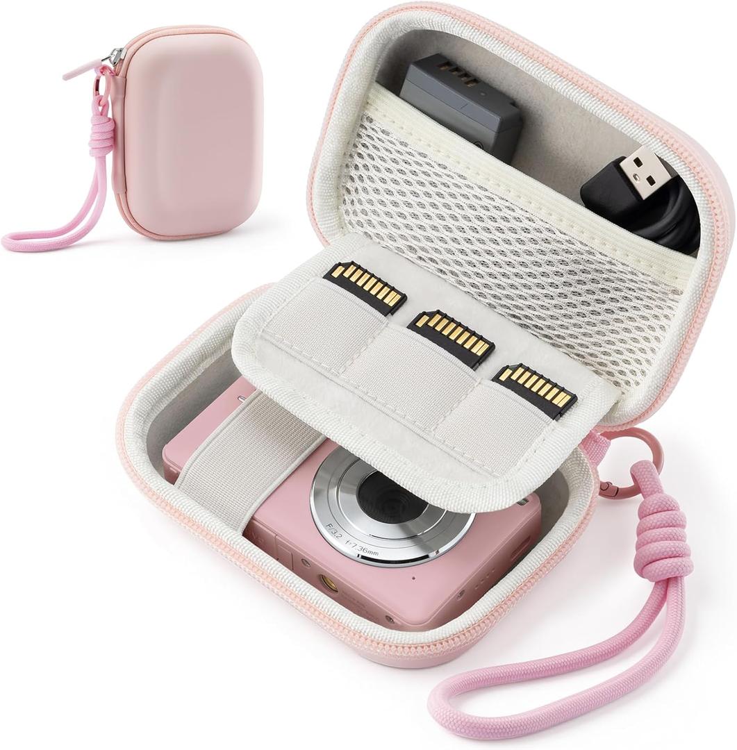 Camera Case for Digital Camera CAMKORY DC403 FHD 1080P/ KODAK PIXPRO FZ55/ FZ45, Small Travel Compact Camera Holder with Mesh Pocket for Accessories SD Card (Pink)