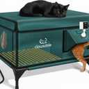 Indestructible Heated Cat House with Pet Camera for Outside Winter, 100% Waterproof, Escape Door, Insulated Outdoor Cat Shelter with Heater for Feral Barn Cat Kitty (Forest Green, 25.5"x16"x18")