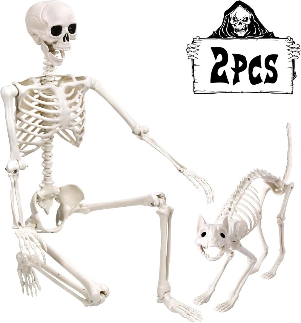 5.4Ft Halloween Life Size Human Skeletons with Cat Skeleton, Plastic Human Realistic Poseable Skeletons Full Body Bones with Movable Joints for Halloween Props Spooky Party Decoration 5.4Ft Halloween Life Size Human Skeletons with Cat Skeleton, Plastic Human Realistic Poseable Skeletons Full Body Bones with Movable Joints for Halloween Props Spooky Party Decoration