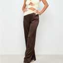 WDIRARA Women's Satin Pants Elastic Waist Wide Leg Pants Loose Trousers (Brown, L)