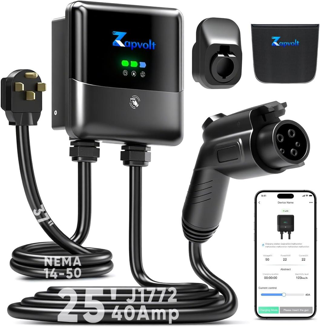 Level 2 EV Charger 40Amp 240V 9.6kW - 25FT Smart Wall Charging Station for Home, J1772 NEMA 14-50, with EV Charger Port Cover Waterproof, RFID Card, WiFi Enabled, UL Certified,IP66 -GEN 2