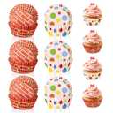 300pcs Street Party Cupcake Liners, Red Brick Wall Street Paper Muffin Wrappers Holders Baking Cups for Boys Girls Birthday Party Decorations (2 Styles) ﻿