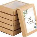 Homaisson 50 PCS Greeting Card Storage Boxes,Kraft Paper Boxes with Transparent Window, Greeting Card Envelope Applicable Bulk Frame Photo Storage Boxes, 4.5 x 6 x 1 Inches
