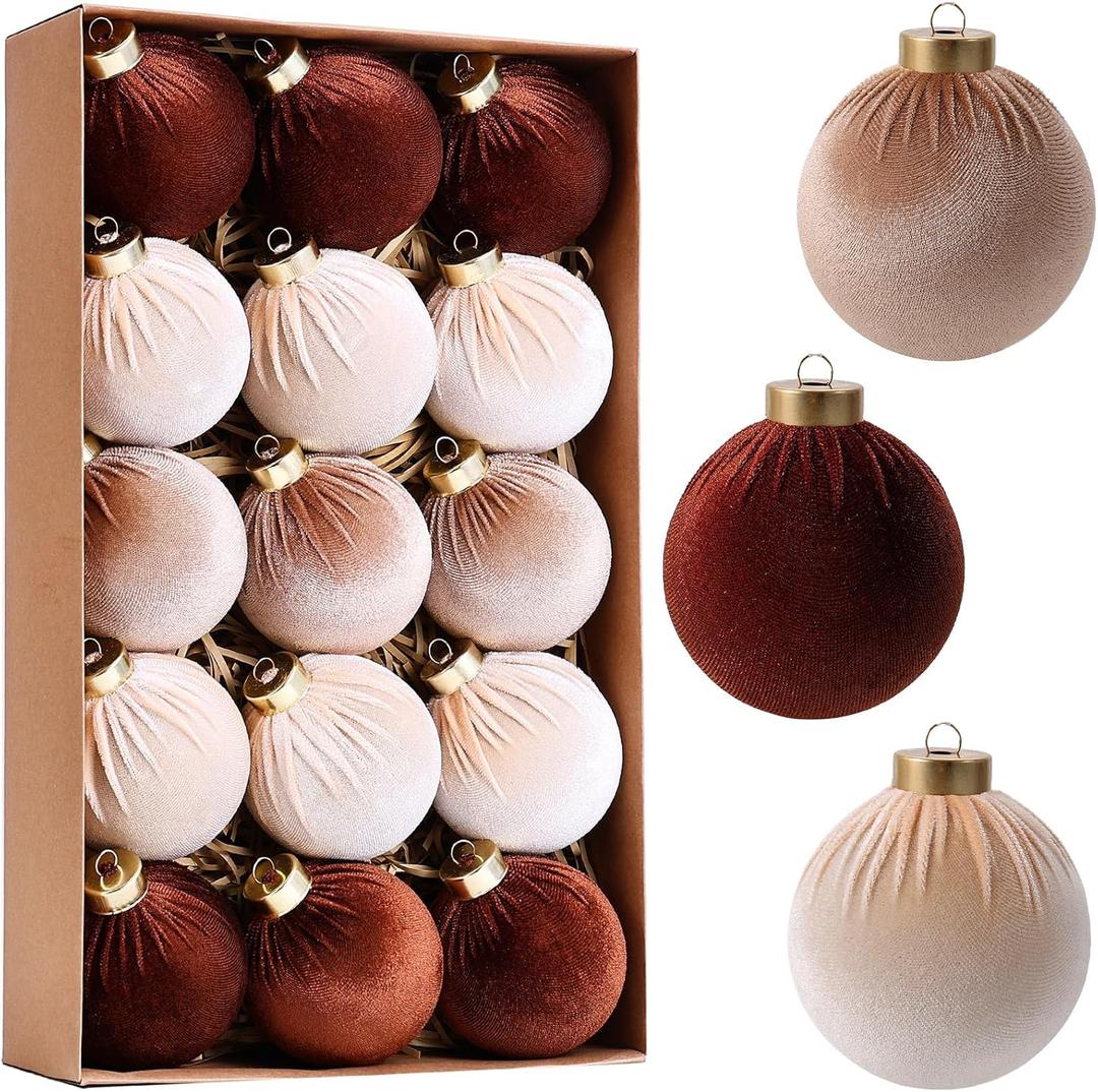 21Pcs Velvet Christmas Ball Ornaments 3.15" Shatterproof Christmas Tree Decorations Set with Paper Ornaments Hanging Xmas Decorations for Office Holiday Home Decor(Brown, Champagne, Kaki)