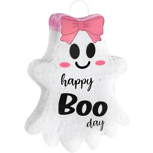 Erweicet Halloween Ghost Piata with Pink Bow Halloween Birthday Decorations Halloween Piata for Kids Happy Boo Day Birthday Party Supplies Decorations for Girls