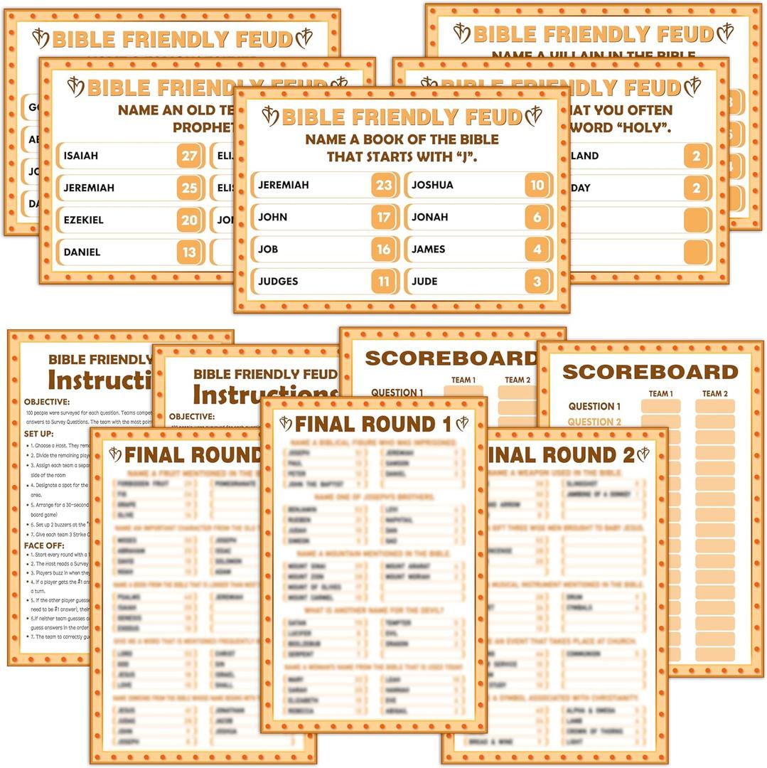 Bible Friendly Feud Game, Christian Bible Games, Adults & Church Group, Religious Trivia, Fun Holiday Games, 29 Count, English, 4x6 Inches, Cardstock, Ages 216+