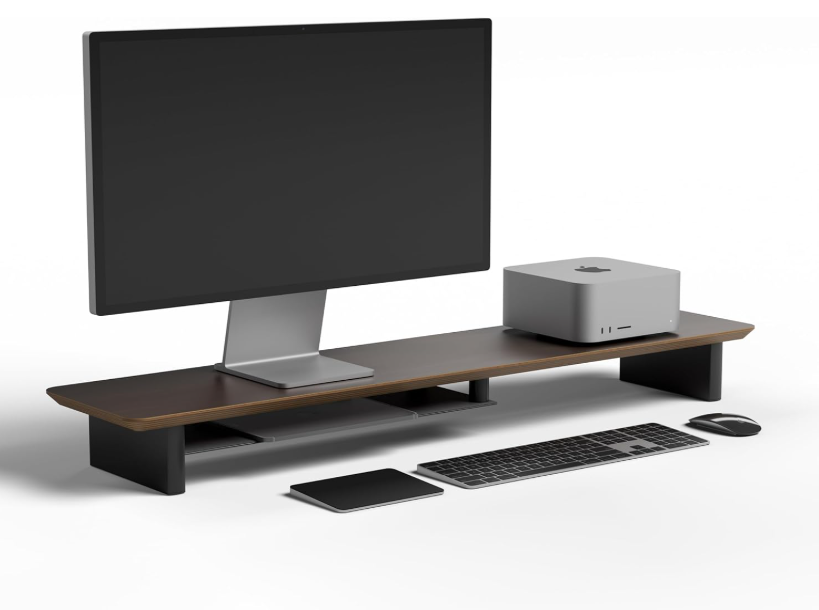 amesoba White Oak Dual‑Tier Ergonomic Desk Setup – Modern Wooden Monitor Stand & Workspace Riser, Home Office & Minimalist Aesthetic (Dark Walnut, Large)