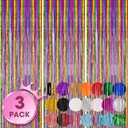 3 Pack 3.3x8.2 Feet Rainbow Foil Fringe Backdrop Curtains, Tinsel Streamers Birthday Party Decorations, Fringe Backdrop for Graduation, Baby Shower, Gender Reveal, Disco Party
