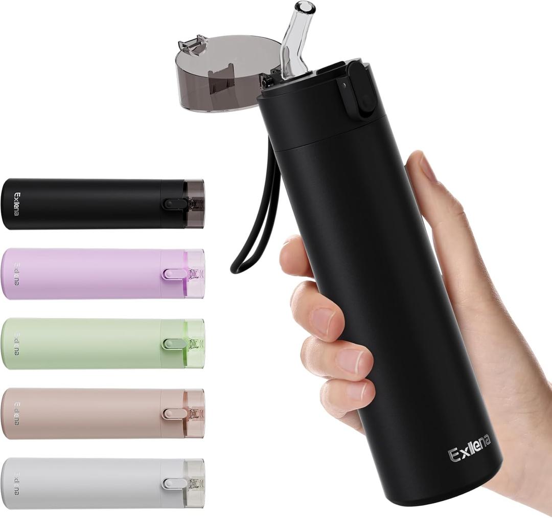 9oz Small Water Bottles with Straw, Mini Water Bottle with One-Hand Open Design, Leak-Proof Locking Lid for Hot&Cold Drinks, Small Travel Water Bottle - 100% Leakproof for School, Travel (Black)