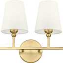 4-Light Bathroom Light Fixtures, Brushed Gold Vanity Lights with Flared Beige Fabric Shade, 28 Inch Wall Sconce, Vintage Sconces Wall Lighting for Hallway Bedroom, VL837-BG-B-4
