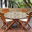Round Fitted Tablecloth with Elastic Edge, Waterproof Stain Resistant Fabric Table Cover for 45"-48" Round Table, Indoor Outdoor Dining, Kitchen Decor, Camping, Holiday, Party, Wildflowers
