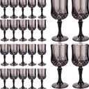Dualshine 24 Pack Plastic Glasses, Black Plastic Goblets for Wedding Reception, Drinking Glasses for PartiesHalloweenBirthdaysGifts
