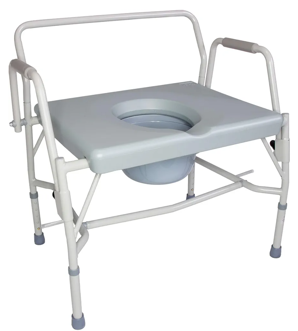 DMI Drop Arm Portable Toilet Commode, Extra-Wide Seat, 500 Pound Weight Capacity, Bucket with Lid Included, Adjustable Legs, Elderly Assistance Products, Grey