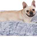 Bedfolks Plush Dog Crate Bed, Washable Cover, Faux Fur, Large, 35"x23", Dark Blue