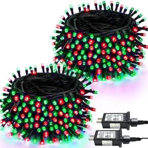 2 Pack Christmas String Lights Indoor Outdoor, Super Bright 66FT 200 LED String Lights Waterproof, 13 Modes Twinkle Xmas Lights with Timer for Christmas Tree Decorations (Red and Green)