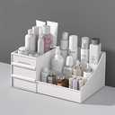 Makeup Organizer Countertop - Bathroom Countertop Organizer for Makeup, Skin Care, Jewelry, Brushes, Lipsticks, etc - Plastic Drawer Storage Container that works as Vanity Organizer (White)