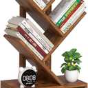 Small Tree Book Shelf,5 Tier Black Tree Bookshelf,Brown Desktop Bookcase,Modern Desk Display Storage Bookshelves,Floor Standing Organizer Bookcases for Living Room,Bedroom,Office-White-Brown