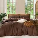 MooMee Bedding Duvet Cover Set 100% Washed Cotton Linen Like Textured Breathable Durable Soft Comfy (Solid Cocoa Brown, King 104"x90")