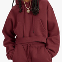 Flygo Womens Fleece 2 Piece Outfits Sweatsuit Crop Pullover Sweatshirt Joggers Pants Tracksuit Set Medium