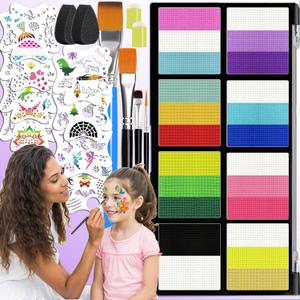 Face Painting Kit for Kids - 18 Vibrant Colors, Stencils & Brushes | Safe, Non-Toxic & Washable for Kids & Adults | Perfect for Halloween, Birthday Parties & Festivals