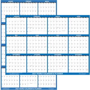 24" x 36" SwiftGlimpse 2027 Wall Calendar Erasable Large Wet & Dry Erase Laminated 12 Month Annual Yearly Wall Planner, Reversible, Horizontal/Vertical, Dark Blue