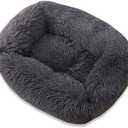 FCheng Plush Square Dog Mat, Cat Mat, Easy Wash, Non-Slip, Super Soft Deep Sleep Pet Bed, Suitable for Large, Medium and Small Dogs. (Gray, Large)
