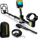 Metal Detector for Adults Waterproof - 2000mAh Chargeable Professional Cordless Gold Detector with LCD Display, Retractable Foldable Higher Accuracy Metal Detector with 10" IP68 Coil - OKESAM (BLACK)