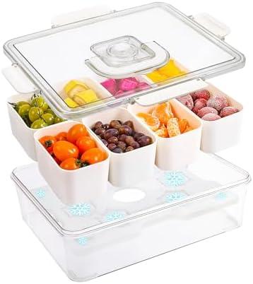 Snackle Box Container, Snack Tray with Lid and Handle, Snacklebox with Reusable Ice Pack, Halloween Candy Bowl, Divided Snack Containers, 8 Compartment Snackable Boxes, for Halloween Party